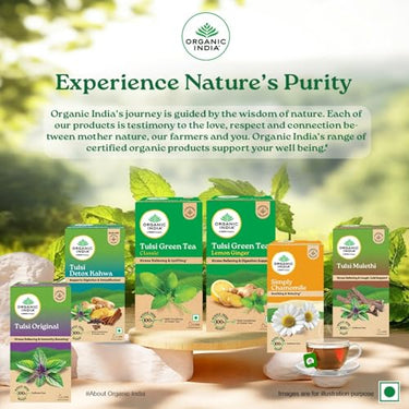 A TATA Product - Organic India Tulsi Green Tea Pomegranate - 25 Tea Bags, Certified Organic, Stress Relief, Rich in Antioxidant, Tulsi & Pomegranate Infusion